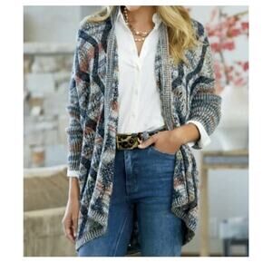 Soft Surroundings Pendley Cable Knit Sweater Wool Blend Midi Open Cardigan PL-XL